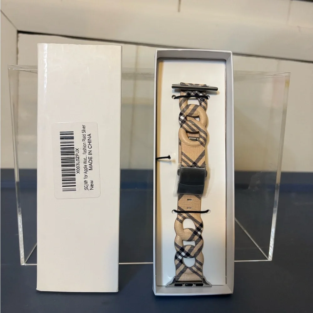 Beige Plaid Apple Watch Band